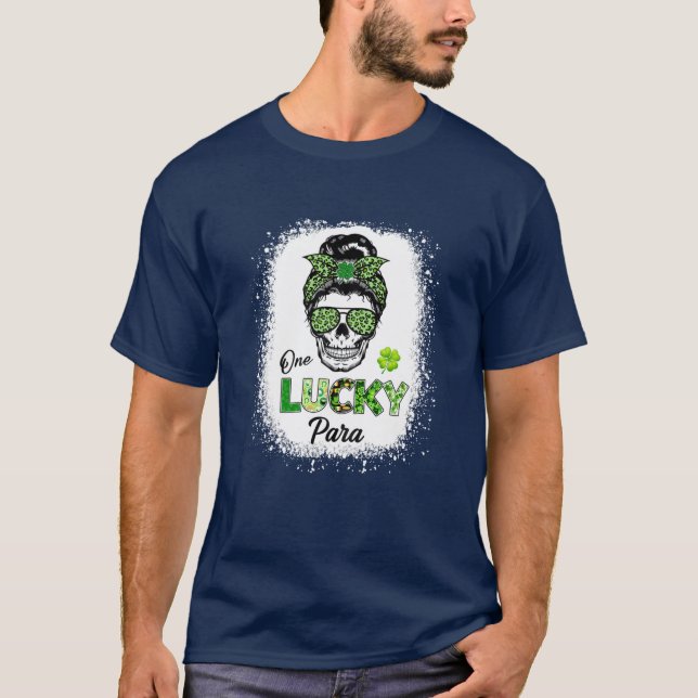 Camiseta Lucky Para Messy Bun Skull Shamroc (Anverso)