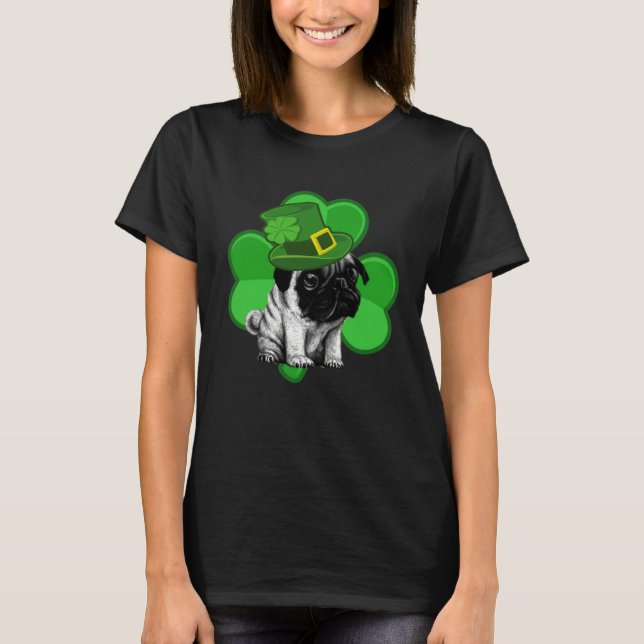 Camiseta Lucky Pug St Patrick Shamrock C  Dog Dad Mom Boy G (Anverso)