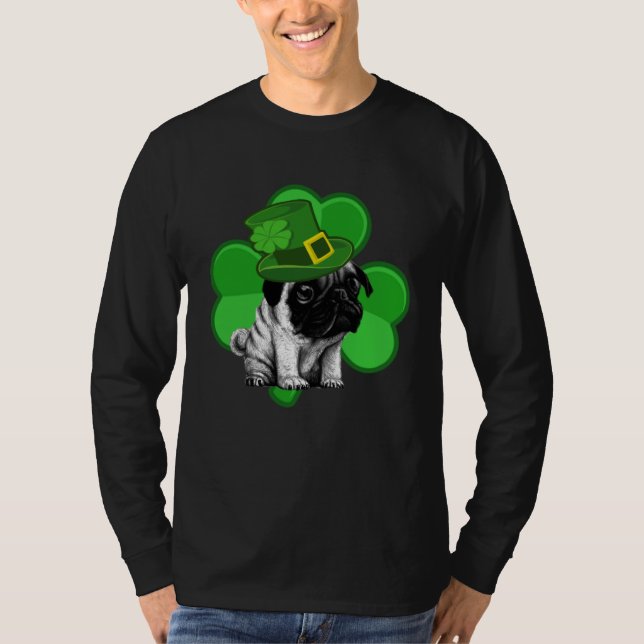 Camiseta Lucky Pug St Patrick Shamrock C  Dog Dad Mom Boy G (Anverso)