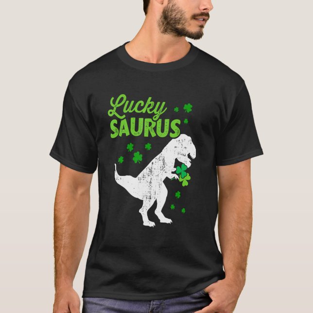Camiseta Lucky Saurus dinosaur t-rex for St Patricks day ki (Anverso)