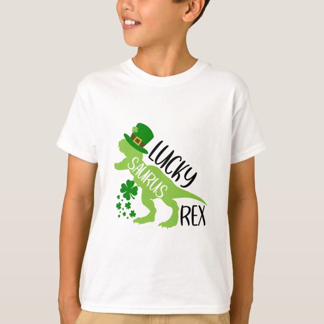 Camiseta Lucky Saurus Rex - Dinosaurio de San Patricio (Anverso)