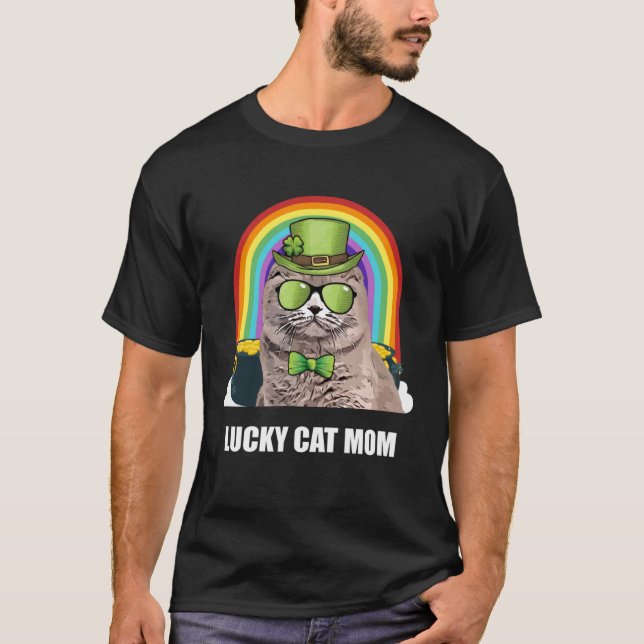 Camiseta Lucky Scottish Fold Cat Mom St Patricks Day (Anverso)