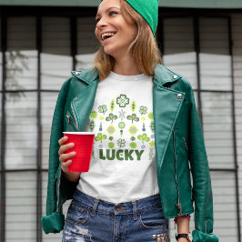 Camiseta Lucky Shamrock Clover Floral Minimalista