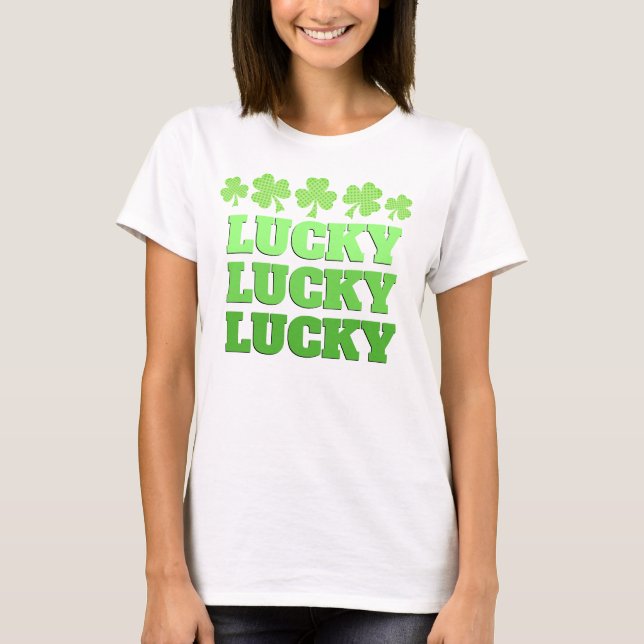Camiseta Lucky St. Patrick Day Texto verde afortunado (Anverso)