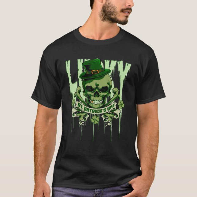 Camiseta Lucky St. Patrick's Day Irish Skull 4-Leaf Clover (Anverso)