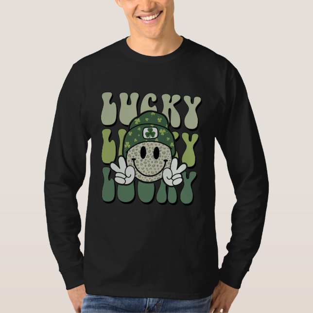 Camiseta Lucky St Patricks Day Retro Groovy Lucky Smile Mem (Anverso)