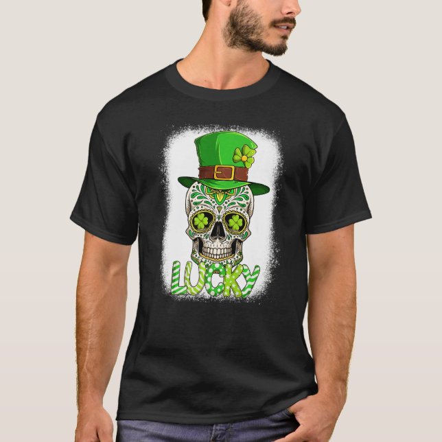 Camiseta Lucky Sugar Skull Leprechaun Hat St Patrick's Day  (Anverso)