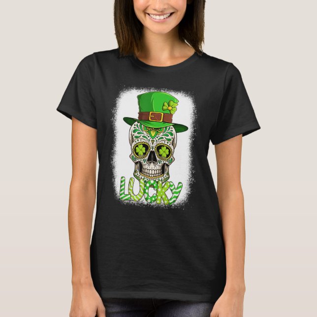 Camiseta Lucky Sugar Skull Leprechaun Hat St Patrick's Day  (Anverso)
