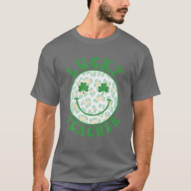 Camiseta Lucky Teacher Leopard St Patrick's Day Smile Face (Anverso)
