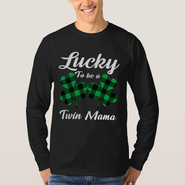 Camiseta Lucky To Be A Twin Mama Irish Twin Mom  St Patrick (Anverso)
