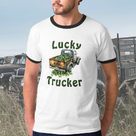 Camiseta Lucky Trucker Retro Black Truck Hauling Shamrocks