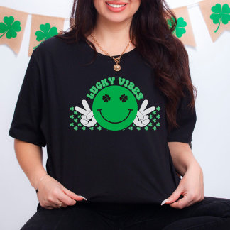Camiseta Lucky Vibes Green Sonriente Face Shamrock