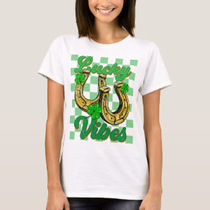 Camiseta Lucky Vibes Irish Shamrock Horseshoe Happy St Patr