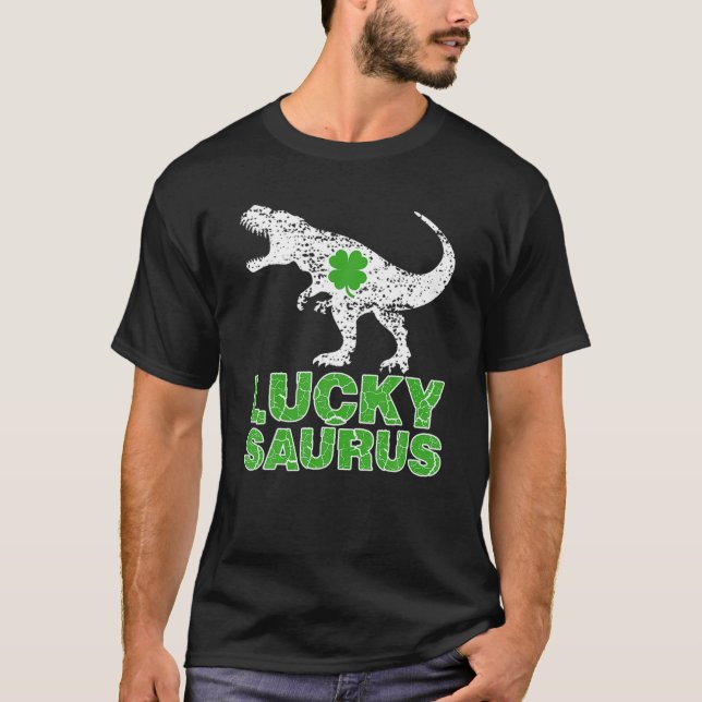 Camiseta Luckysaurus Dinosaur Shamrock St Patricks Day Boys (Anverso)