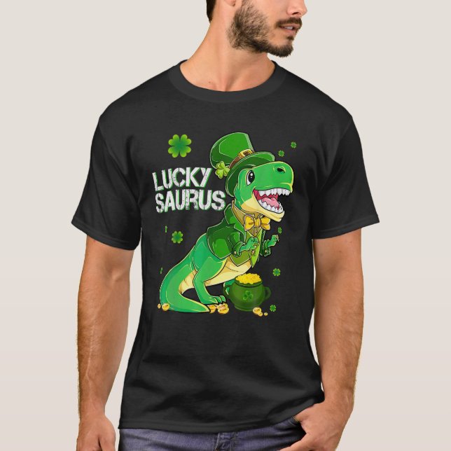 Camiseta Luckysaurus Dinosaur Shamrock St Patricks Day Dino (Anverso)