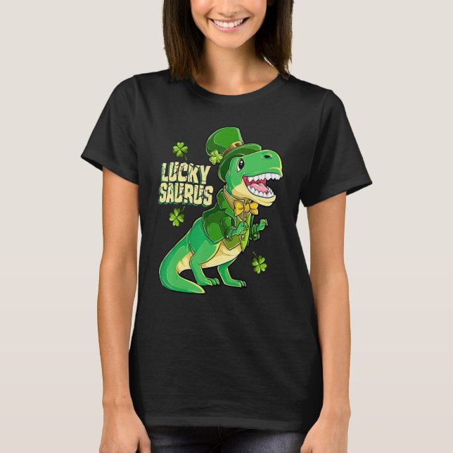 Camiseta Luckysaurus Leprechaun Dinosaur St Patricks Day Bo (Anverso)