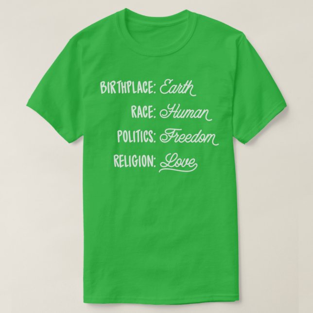 Camiseta Lugar de nacimiento Raza Tierra Humanidad Política (Diseño del anverso)