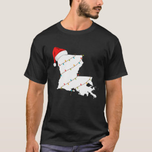 Camiseta Luisiana Mapa Navidades con Santa Hat Xmas Luces