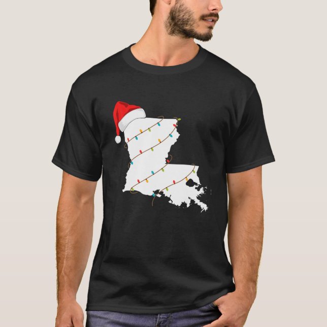 Camiseta Luisiana Mapa Navidades con Santa Hat Xmas Luces (Anverso)
