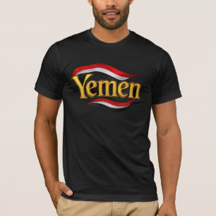 Camiseta Lujo Oro Yemen Tipografía con la Bandera Nacional
