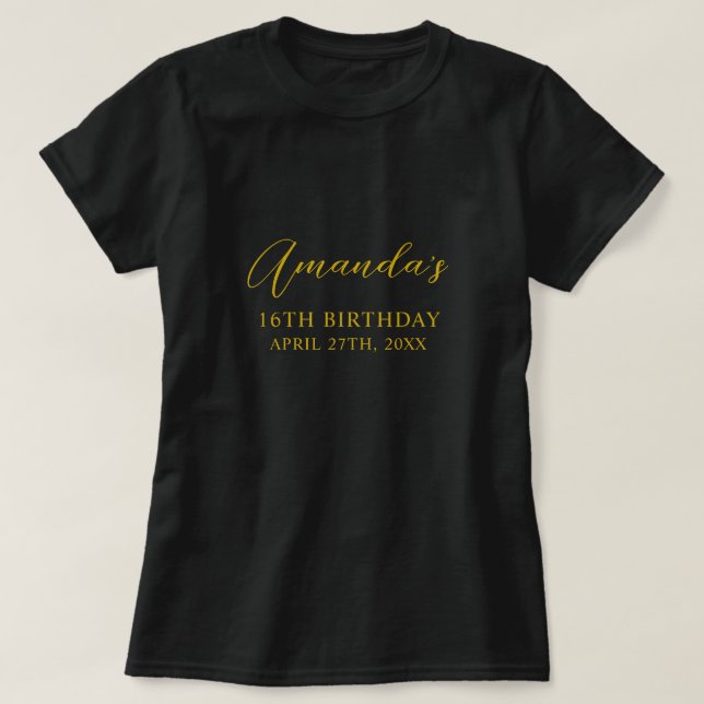 Camiseta Lujoso dulce de mármol negro y oro 16 cumpleaños (Diseño del anverso)