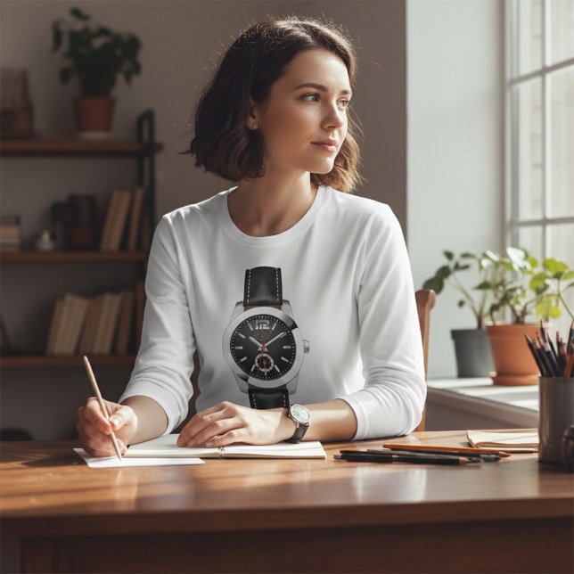 Camiseta Lujoso reloj de cronograma negro con estilo (Subido por el creador)