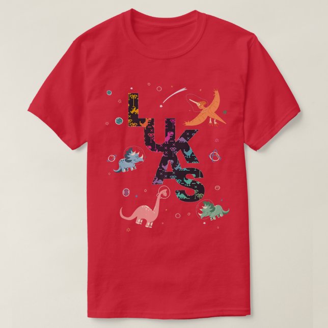 Camiseta Lukas  Cool Boys Name with cute Space Astronaut Di (Diseño del anverso)