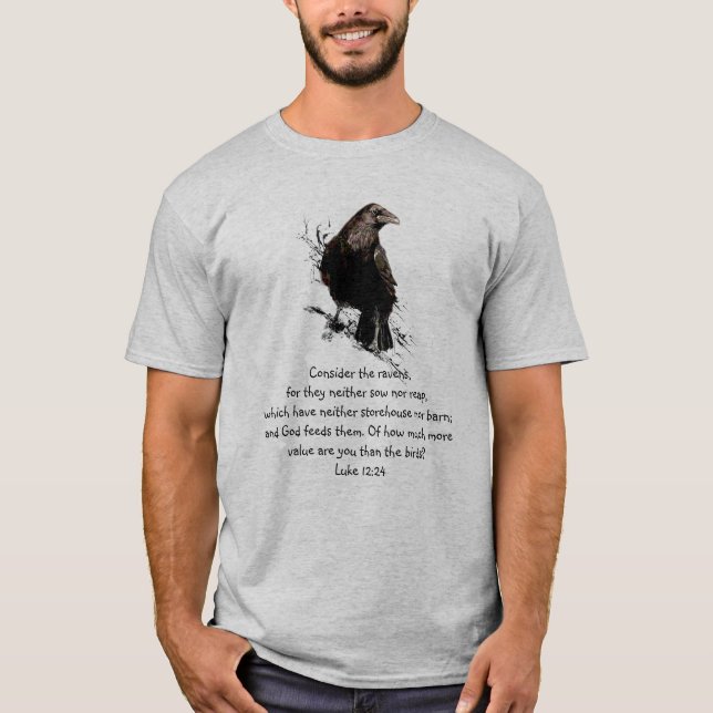 Camiseta Luke 12:24 Considere la cita Inspiradora de Ravens (Anverso)