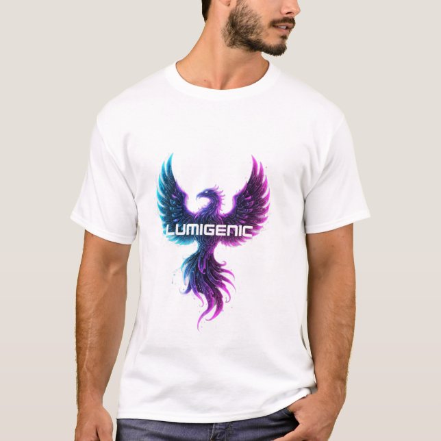 Camiseta "LUMIGENIC Phoenix Rising Neon T-Shirt Design 1 " (Anverso)