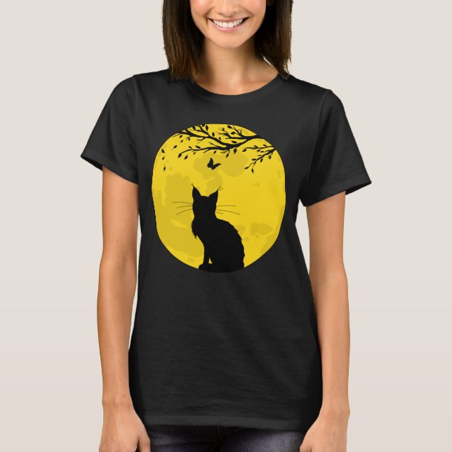 Camiseta Luna amarilla de gato negro (Anverso)
