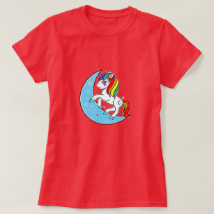 Camiseta Luna azul celeste arco iris y estrellas unicornio