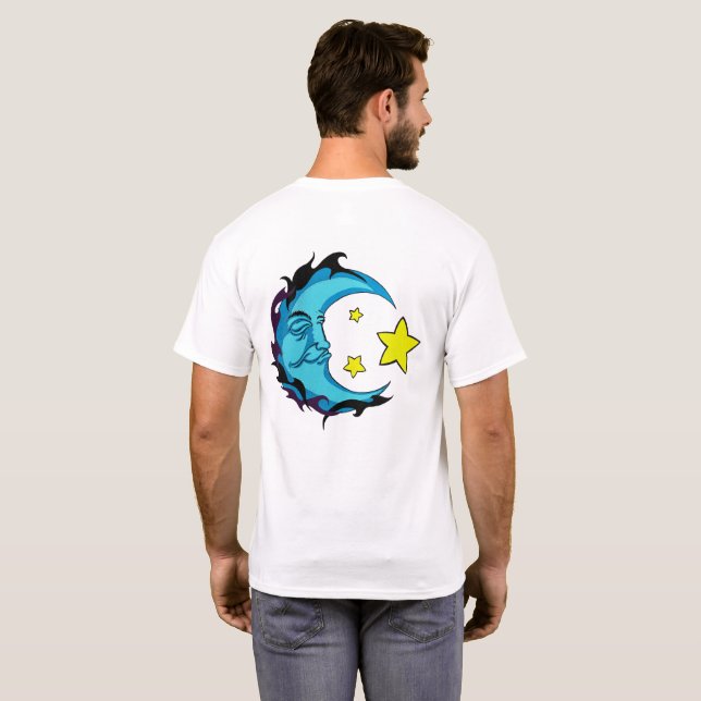 Camiseta Luna azul tribal con tres estrellas amarillas (Reverso completo)