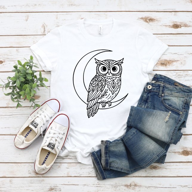 Camiseta Luna Búho Línea de Arte con Luna Creciente (Subido por el creador)