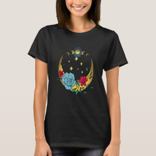 Camiseta Luna Celestial Y Flores Boho Crescent Moon