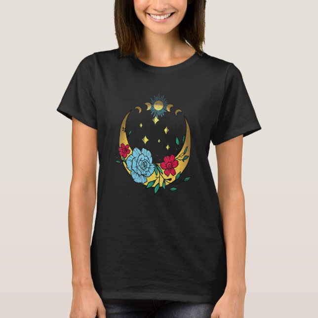 Camiseta Luna Celestial Y Flores Boho Crescent Moon (Anverso)
