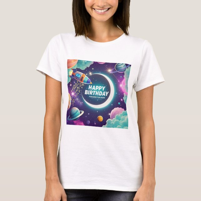 Camiseta Luna creciente de cumpleaños feliz con temática ga (Anverso)