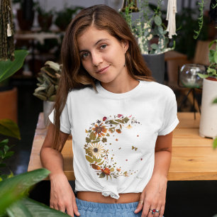 Camiseta Luna creciente floral l Obra de arte de flores pre