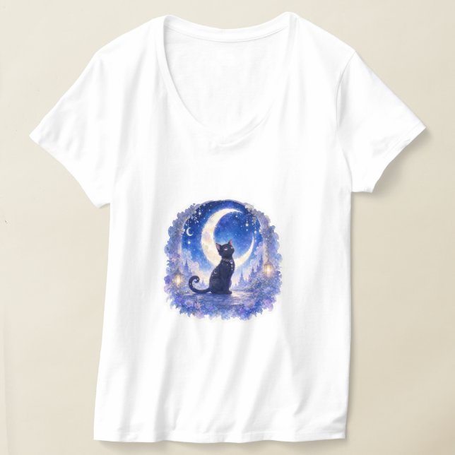 Camiseta Luna Creciente Gato Negro (Distribución )