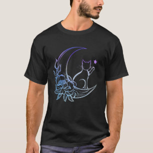 Camiseta Luna Creciente Mística Gatos Acentos Florales
