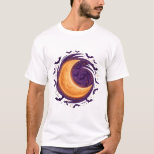 Camiseta Luna Cresciente Murciélagos Patrón Noche de Hallow