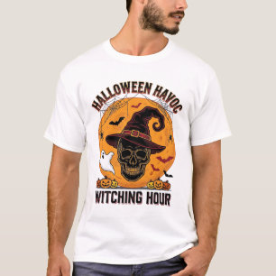 Camiseta Luna de cráneo espeluznante sombrero de bruja vint