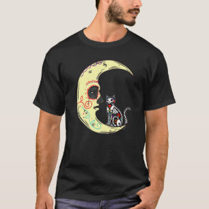 Camiseta Luna de Dia De Los Muertos Azúcar Gato Esqueleto R