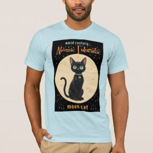 Camiseta Luna de gato negro futurista atómico con texto