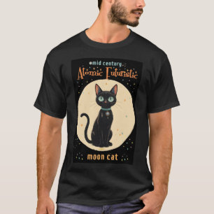 Camiseta Luna de gato negro futurista atómico con texto