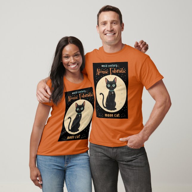 Camiseta Luna de gato negro futurista atómico con texto (Unisexo)