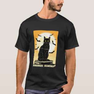 Camiseta Luna de gato negro y murciélagos retro