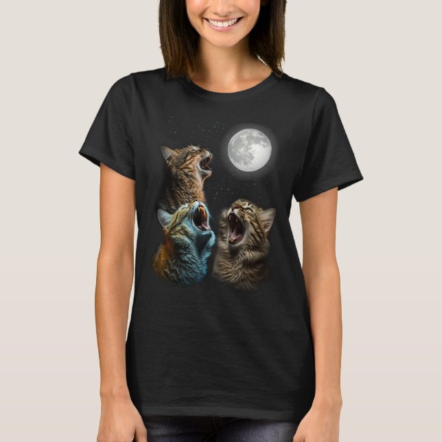 Camiseta Luna de Gato Tres Gatos Repitiendo En La Luna Gato (Anverso)