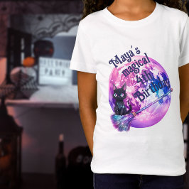 Camiseta Luna de gatos de Halloween y cumpleaños púrpura de