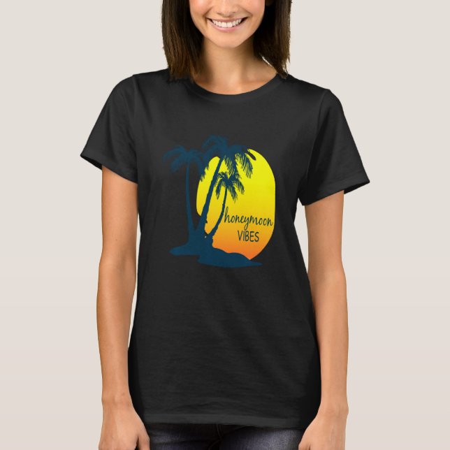 Camiseta Luna de Miel Vibes Beach Palm Tree Después Del Bod (Anverso)