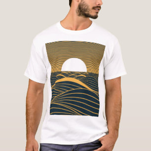 Camiseta Luna de sol estilizada, ilustracion de mar oscuro.